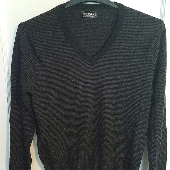 Express Black Marino Wool Sweater with Gray Stripe - Picture 1 of 3